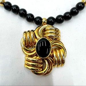 Vintage Hobe 27” Beaded Yellow Gold Knot Twist Cabochon necklace 1960-65